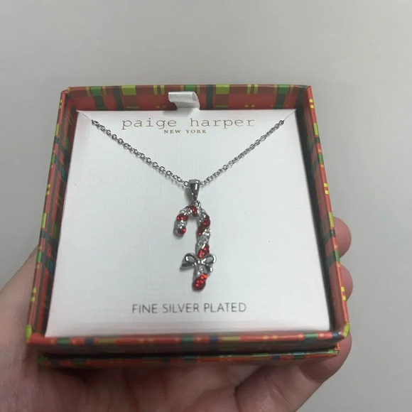 Christmas Paige Harper Fine Silver Plated Candy Cane Christmas Holiday Necklace - Picture 3 of 4
